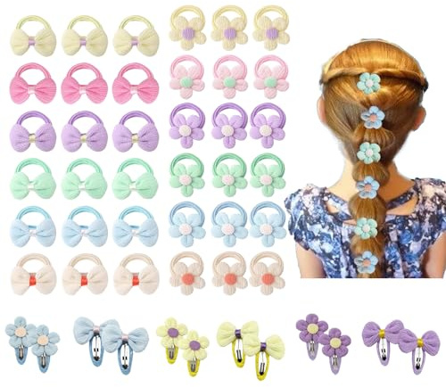 48-teiliges Haarschmuck-Set für Kleinkinder, weiche nahtlose Schleifen, Blumen, elastische Haargummis, Clips für Mädchen, Säuglinge, Kinder