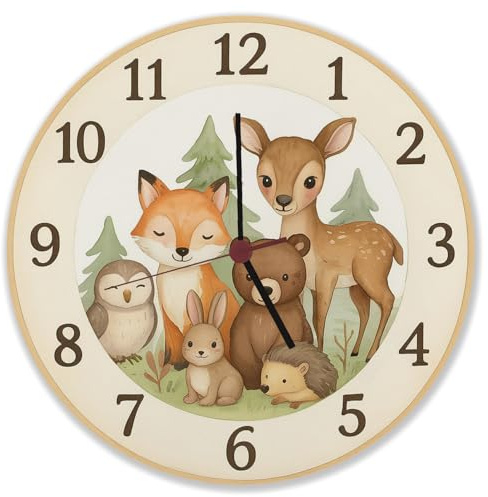 speecheese Waldtiere Aquarellstil Wanduhr für Tierliebhaber Lustige Tier-Dekouhr für Naturfans