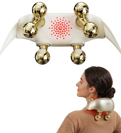 SKG Nackenmassagegerät zur Schmerzlinderung Tiefengewebe, 6D Kneten Nackenmassagegerät Schnurlose Shiatsu-Nacken- und Schultermassage mit Wärme für Nacken, Rücken, Schulter, Beine, Elektrische Massage