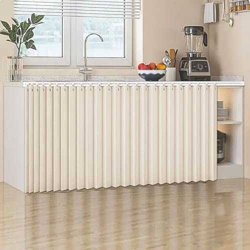 PJWDMWA Schiebegardinen mit Selbstklebenden Gleitschienen, Vorhang Küche, wasserdichte Vorhänge Kurz for Regale, Küche(Beige,H50xW70CM)