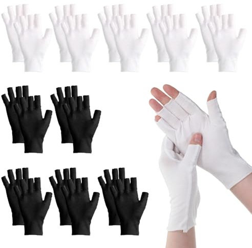10 Pairs Fingerless Moisturizing Gloves 2 Colors Cotton Gloves with 5 Open Fingertips Breathable Night Glove for Dry Hands Care Women and Men