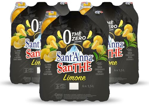 Sant'Anna SanThè Zero 1,5L Gusto Limone | Pack 3 Confezioni da 6 Bottiglie di Vero Infuso di Thè in Acqua Sant'Anna | Zero Zuccheri, Zero Calorie, Zero Glutine