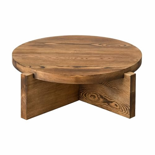 BREEZENEST Wooden Cake Stand, Round Rustic Charred Wood Dessert Base with Removable Serving Platter, Burnt Wood Cake Plate for Birthday Wedding Party, Farmhouse Kitchen Decor