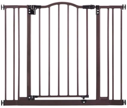 MyPet Windsor Arch Hold-Open & Auto-Close Pressure-Mount Pet Gate: Heavy-Duty Steel Gate 28.5in Tall Comes with Two 5in Extensions from 28in to 38in Wide in Matte Bronze
