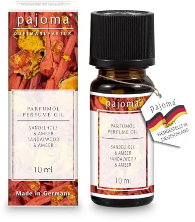 pajoma® Duftöl 10 ml, Sandelholz & Amber | feinstes Parfümöl für Aromatherapie, Duftlampe, Aroma Diffuser, Massage, Naturkosmetik | Premium Qualität, Bunt