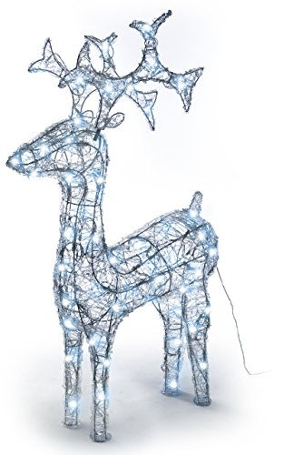 Nipach GmbH Rentier beleuchtet Acryl 120 LED weiß Deko-Figur 100 cm Trafo Leucht-Elch Weihnachtsdeko Weihnachtsbeleuchtung Außen-Deko Fest Xmas