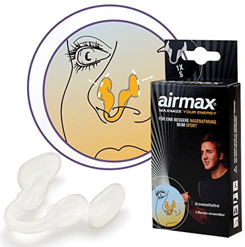 AIRMAX® Sport Nasenspreizer - Nasendilatator für eine bessere Nasenatmung beim Sport - spreizt die Nasenflügel - mit Aufbewahrungsdose (Größe S)