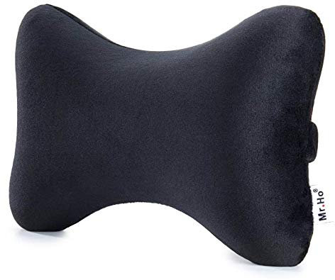 Mr.Ho Terciopelo Almohada para el Reposacabezas del Coche, Cojín Cervical con Soporte de Cuello para el Asiento del Coche con Espuma de Memoria para Conducir - con Cubierta Extraíble-Negro