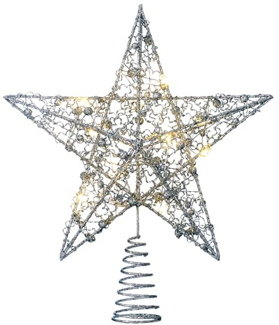 WeRChristmas Pre-lit Sprinky Christmas Tree Top Star LED Lights, Silver, 31cm