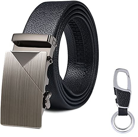 flintronic Herren Gürtel,Hochwertiges Leder material Ratsche Automatik Gürtel für Männer Ledergürtel Breite 3.5cm Länge 135CM-Schwarz (inkl Schlüsselbund & Geschenkbox)