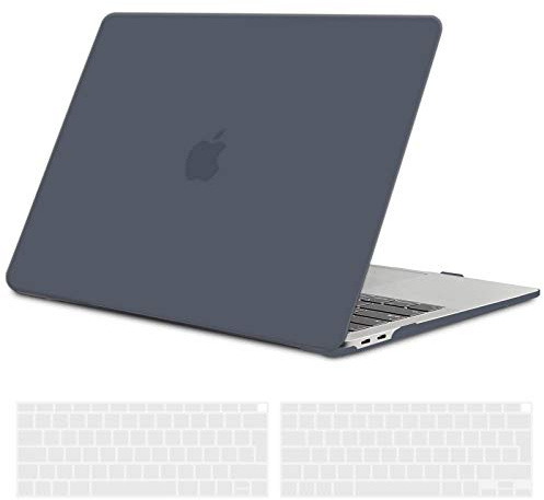 TECOOL Hülle Kompatibel mit MacBook Air M1 (A2337) / MacBook Air 13 Zoll Retina 2020 2019 2018 (A2179 A1932), Ultradünne Schutzhülle Hartschale Case mit Tastaturschutz (EU Layout), Grau-Schwarz | A2337 A2179 A1932, Ultradünne Schutzhülle, Snap-on Hardcase, Ohne Logoausschnitt, 2 St. EU Tastaturschutz