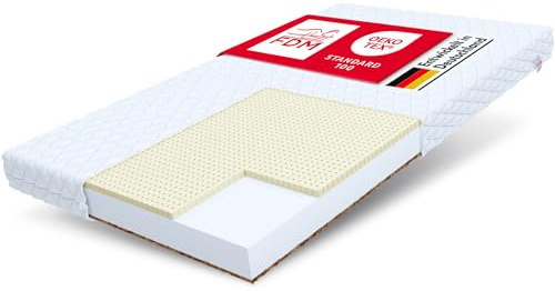 FDM PIKOLO Schaumstoffmatratze 70 x 160 cm Kindermatratze Härtegrad H2/H4 (Mittelweich/Hart) 11 cm Höhe Latex Kokos Matratze Hochelastischer HR Komfortschaum Zweiseitig Bezug Abnehmbar Waschbar