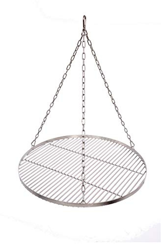 Massives Grillrost Ø 60 cm mit Kette Edelstahl 6 mm Grillstabdicke Stababstand 14 mm für Schwenkgrill BBQ Dreibein