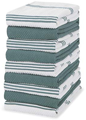 Sticky Toffee 100% Cotton Terry Tea Towel - Blue Plain & Stripe Pattern, Pack of 9 | Kitchen Towel Set | Absorbent, Strong, Quick Dry & Machine Washable | Home & Bathroom Accessories