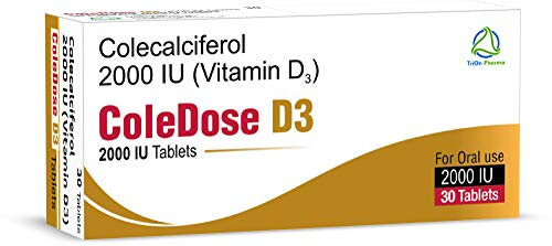 Vitamin D 2000 IU –Equivalent to 50 mcg - ColeDose D3, Premium Vitamin - Easy Swallow 30 Tablets- One a Day