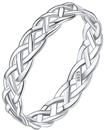 Silvora Anillo Mujer Compromiso Celta Banda Lisa Fina Plata 925 Apilable