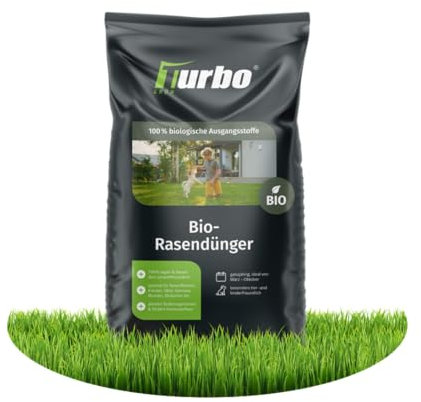 Turbogrün Bio Rasendünger Frühjahr, 17kg für 200 m², Organischer Rasendünger, rasendünger bio, Ideal für Frühjahr und Sommer, geeignet für Streuwagen, staubarmes Granulat