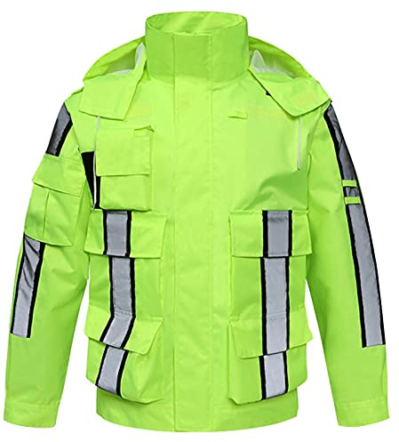 Heavyoff Tuta antipioggia riflettente con cappuccio pieghevole giacca da lavoro impermeabile e pantaloni, Giacca verde, XXXL