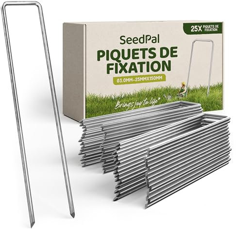 SeedPal Erdanker/Heringe Anti ROST - 25 Stück - rostfreie Bodenanker für Gartenvlies, Unkrautvlies, Zaun & Zelt - 150mm*25mm*Ø3mm - Erdnägel/Bodenhaken aus Stahl - Bodenverankerung