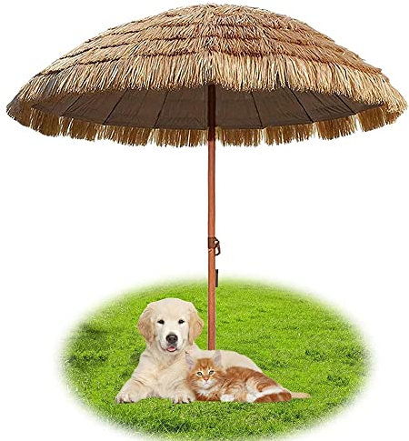 6FT/1.8M Terrassenschirm Raffia Bast Gartenschirm Sonnenschirm Hawaii Style Balkonschirm Neigbar Wetterfester UV-Schutz (Größe : Ø180cm/6FT Round)
