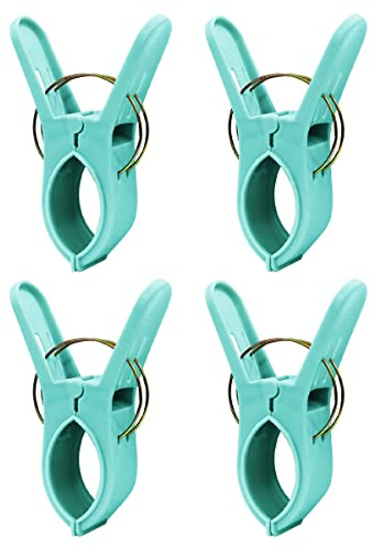 Beach Towel Clips for Sun Loungers - 4 Pcs Premium Plastic Jumbo Sunbed Towel Clips - Multipurpose Usage Pegs for Washing Line and Beach Towel Pegs for Towels, Quilts and Heavy Laundry – Aqua Blue