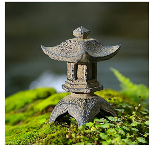 Uziqueif Mini Retro Japanese Pagoda Lantern Figurines - Miniature Garden Tower Statue, Resin Ornaments, Asian Decor, Micro Landscape Indoors Outdoors Decorative Accessories,Stone Pavilion