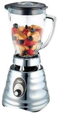 Oster Classic Frullatore, Potenza 600 W, 3 Velocità, Lama a 4 Punte in Acciaio Inox, Bicchiere Graduato in Vetro Borosilicato da 1.25 L con Dosatore, Sistema All Metal Drive, 3 Velocità, Argento