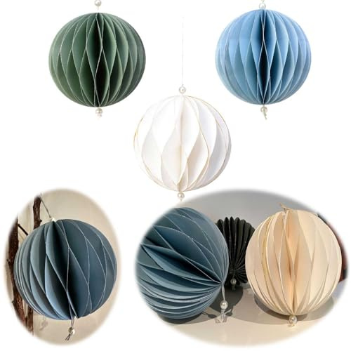 LS-LebenStil XL 3X Papier Wabenball Grün Blau Weiß 15cm Deko-Anhänger Weihnachten Baumschmuck