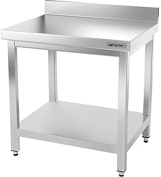 GGM Gastro | ATK87A | Edelstahl Arbeitstisch Premium - 800x700mm - mit Grundboden & Aufkantung