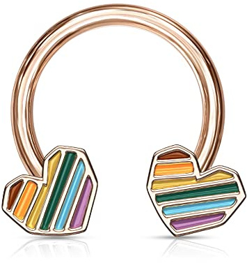 Treuheld® Hufeisen Piercing mit Regenbogen-Herzen | 3 Farben