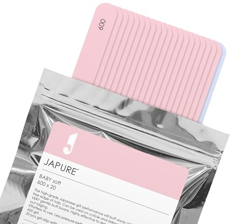 JAPURE Baby Soft Professional Nail File - 600 Grit Ultra Gentle Buffer, 20 Pcs Bulk Pack - Salon Quality Manicure Files for Soft & Sensitive Nails