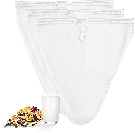 Magrimaxio 3 Stück nussmilchbeutel waschbar, nussbeutel sieb, nut milk bag nylon, passiertuch wiederverwendbar, filtertuch, filterbeutel, für vegane Nussmilch & Mandelmilch, (Dreiecksform)