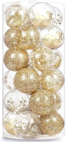 LATERN 30 Stück Weihnachtskugeln, 6CM Transparent und Goldene Weihnachtskugel Ornamente Bruchsichere Aufhängen Weihnachtskugeln für Weihnachtsbaum Feiertage Heim Weihnachten Party Dekoration (5 Stile)