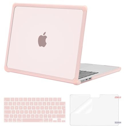 MOSISO Kompatibel mit MacBook Air 13 Zoll Hülle M4 M3 M2 2025-2022 A3240 A3113 A2681, Anti-Cracking TPU Stoßstange Hartschale für Mac Air 13,6 & Tastaturabdeckung & Displayschutzfolie, Rosa