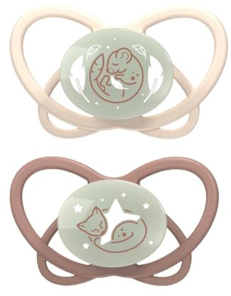 nip - Butterfly Night | 16-32 Monate | 2er Pack | Stillfreundlicher, zahnfreundlicher Babyschnuller mit Leuchtknopf inkl. Schnullerbox. Nachhaltiger Schnuller mit weichem Silikonsauger, Beige/Taupe