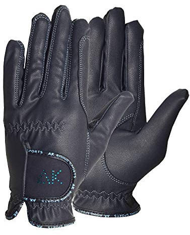 AK Horse Riding Guantes de montar para mujeres, hombres y niños con piedras Horse Riding Gloves AKRS-6710 (Navy/Sky, M)