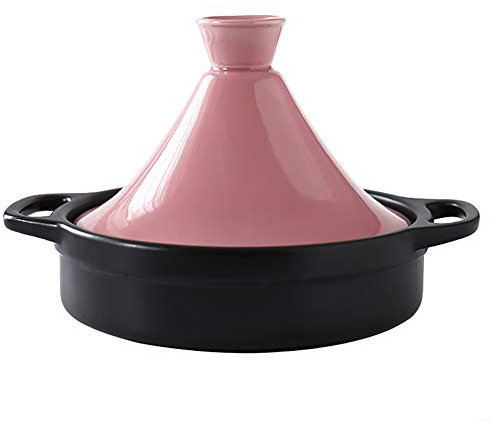 Marokkanischer Topf mit Deckel,Keramik Auflauf Dampfgarer Pfanne Gesundes Kochgeschirr Irdener Topf Zum Schmoren Langsam Kochen Pink 1.3Quart
