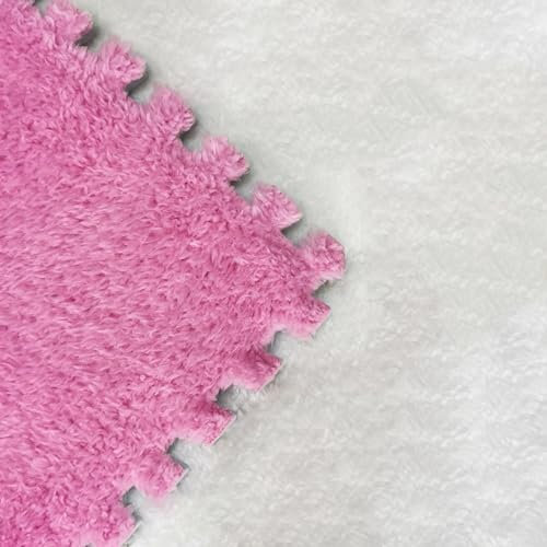 10 Stück Flauschige Ineinandergreifende Teppichfliesen Mit Rand, Spielmatte, Quadratische Bodenmatten Aus Plüschschaum, Ineinandergreifende Puzzlefliesen, Bodens(Size:0.23 inch,Color:Rosa)