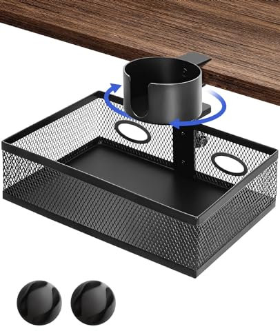 AceList Schublade unter Schreibtisch, 360° Drehbar Verdeckte 2 in 1 Schreibtisch Schubladen Organizer mit Getränkehalter und 2 Kabellöchern, Geeignet für Tische im Home Office, Schwarz