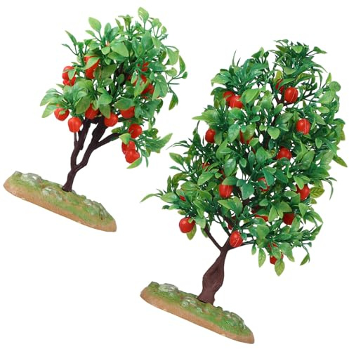 Garneck 2stücke Künstliche Mini Apfelbäume Realistische Modellbäume Für Modellbau Langlebige Plastik-deko Für Dioramen Eisenbahnlandschaften Detailgetreue Handgefertigte Obstbaum-Modelle
