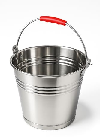 Eimer - Zinkeimer - Edelstahleimer - Milcheimer - Zinkeimer mit Holzgriff- 16,10,12,5,7l Wassereimer - Futtereimer - Kückeneimer (Edelstahleimer mit Rote Griff, 5l)
