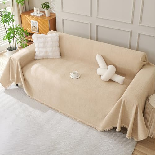 Royhom Sofa Überzug Chenille, Sofabezug L Form, Couch Überzug Ecksofa, Sofaüberwurf 2 Sitzer, Couch Überwurf mit Deko Quasten, Braun Sofa Überwurf(Khaki, 180x260cm)