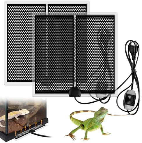 Lot De 2 Tapis Chauffant Reptile, 14W 28X28CM Tapis Chauffant Terrarium, Tapis Chauffant Pour Reptiles, Réglable Avec Contrôle De La Température Coussin Chauffant, Pour Tortue, Serpents, Lézards