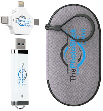 ThePhotoStick® Omni 64GB + Protective Case | Secure Photo & Video Backup and Transfer | Digital File Organization | USB & Multiport Connection for Phones, Tablets and Computers | Water Resistant Case