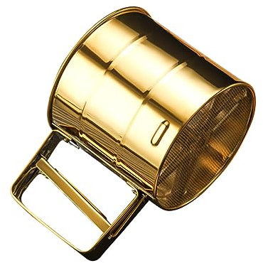 CIYODO Setaccio Per Farina e Zucchero a Velo in Acciaio Resistente Dorato, Setaccio Multiuso Maglia Fine Per Dolci, Strumento Di Setacciatura Manuale Per Cucina e Pasticceria