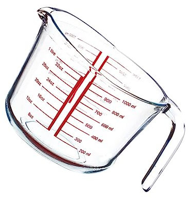 SHOWERORO Jarra Medidora De Vidrio Templado Con Escala Visible Resistente Al Calor Vaso Medidor Para Cocina y Repostería Diseño De Boca Ancha Fácil De Limpiar