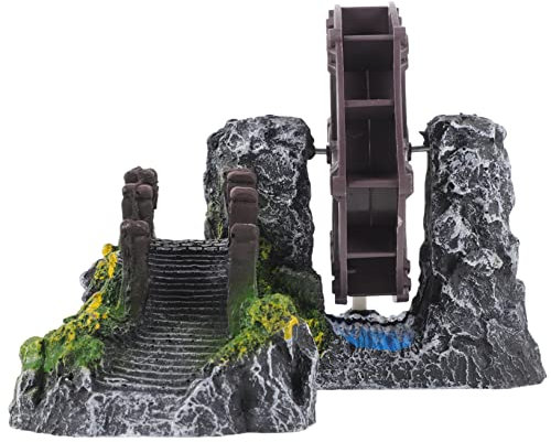 MERRYHAPY Pont Décoratif Aquarium Miniature avec Roue à Eau Ornement De Paysage De Bonsaï Compacte Statue Résistante pour Décor Étang Et Aménagement Aquarium