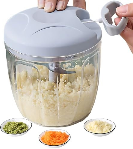 Ktchnhlprz Hachoir multifonction avec poulie - 900 ml - Coupe-légumes - Coupe-oignons - Extra large - 5 lames en acier inoxydable - Coupe-légumes universel - Hachoir