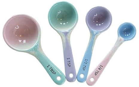 Sass & Belle Pastel Ombre Measuring Spoons - 4-Piece Ceramic Set for Baking – Colourful Small Measuring Cup & Spoon Set for Kitchen Accessories & Home Décor