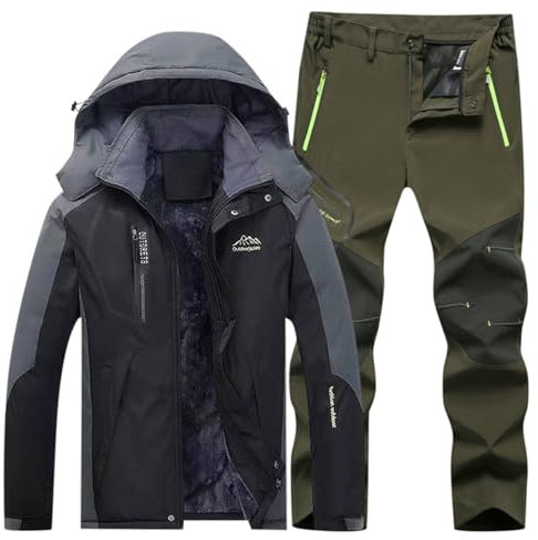 Generisch Skianzug Herren 2 Teilig mit Kapuzen Skijacke Wasserdicht Skibekleidung Warme Winter Tracksuit Winddicht Schneeanzug Jacke und Hosen Schneemantel